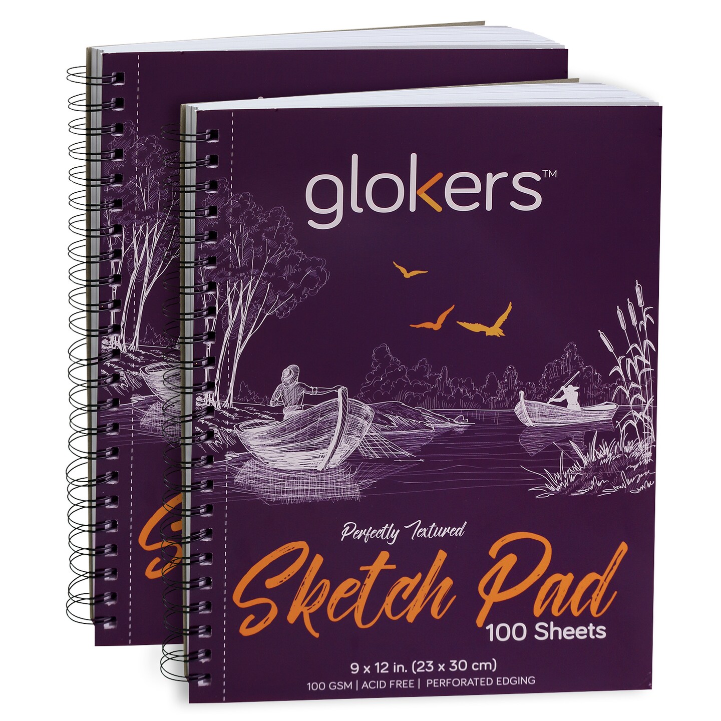 Sketch Book, Acid Free Drawing Papers, 100 Sheets, 2 pack, 9 x 12&#x201D; Inch, by Glokers