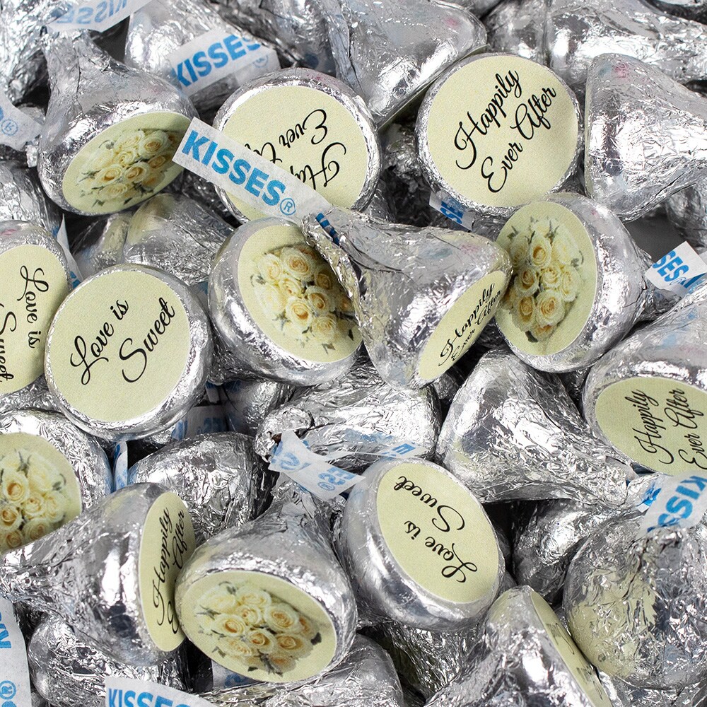 100 Pcs Wedding Candy Hershey&#x27;s Kisses Milk Chocolate (1lb, Approx. 100 Pcs) - Floral - By Just Candy