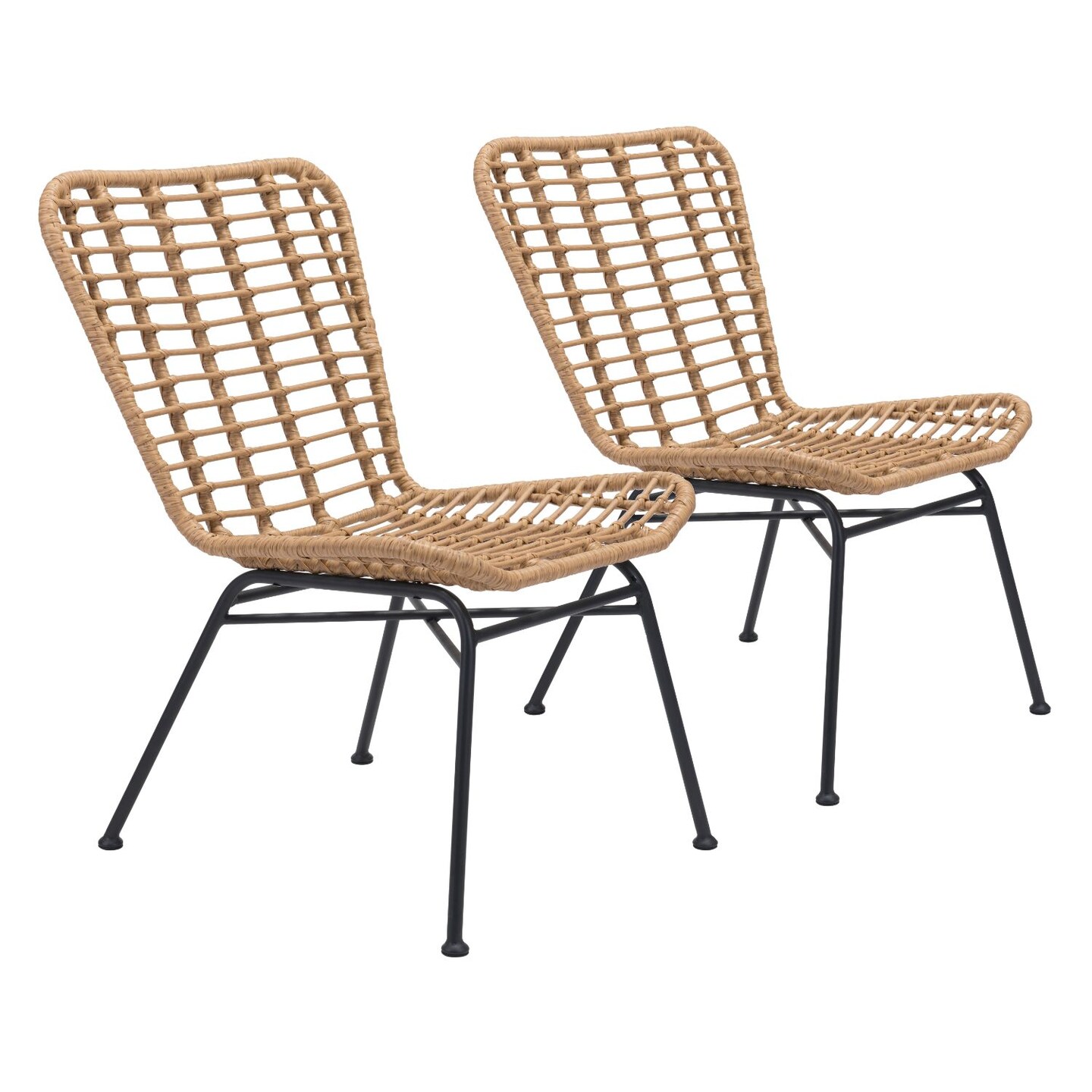 Modern Home Set of 2 Brown and Black Powder Coated Patio Dining Chairs 35"
