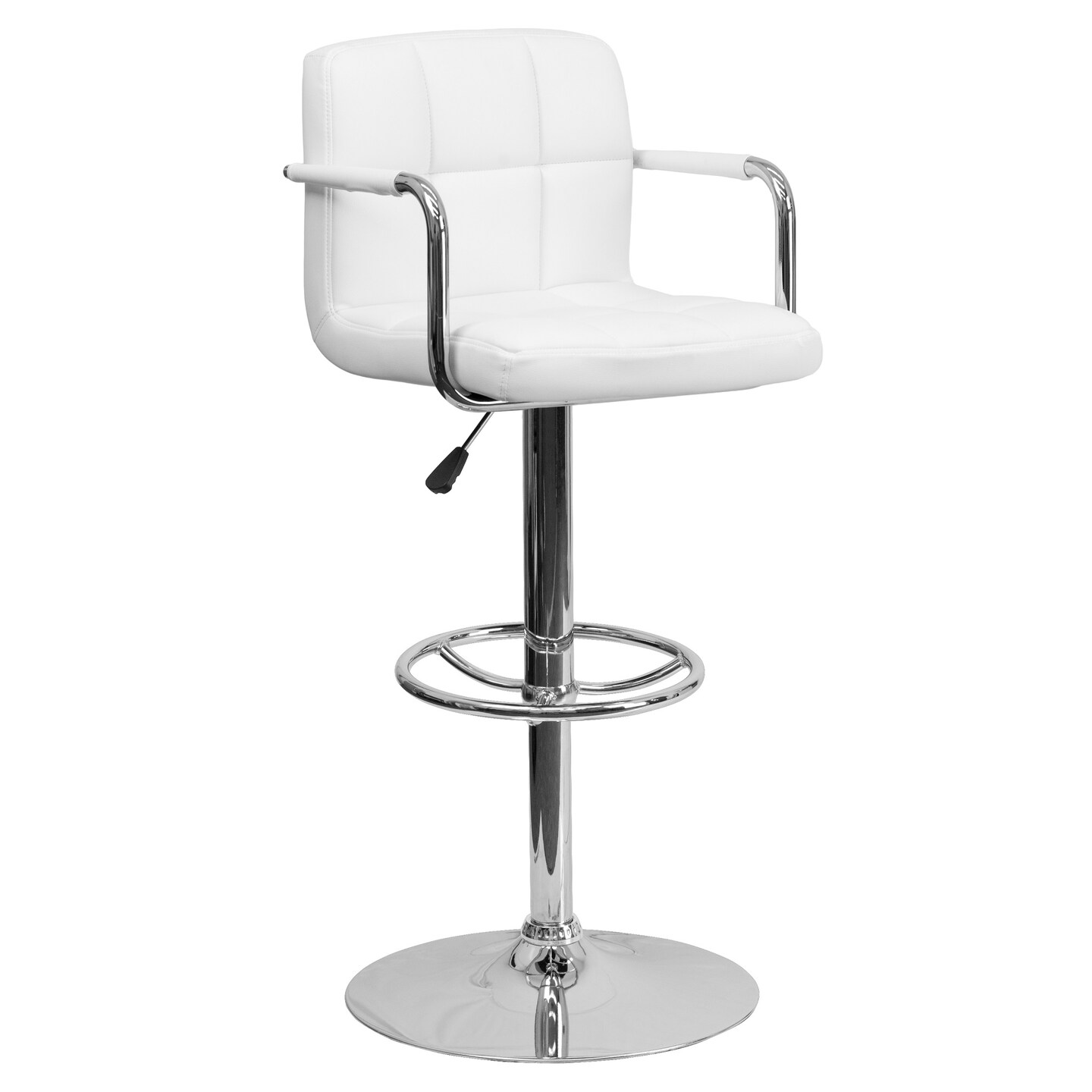 Flash Furniture 45.25&#x22; White and Silver Quilted Adjustable Bar Stool