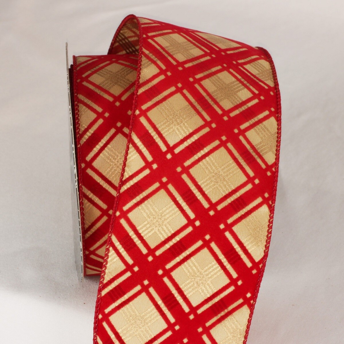 The Ribbon People Gold and Red Diagonal Lines Wired Craft Ribbon 3&#x22; x 20 Yards