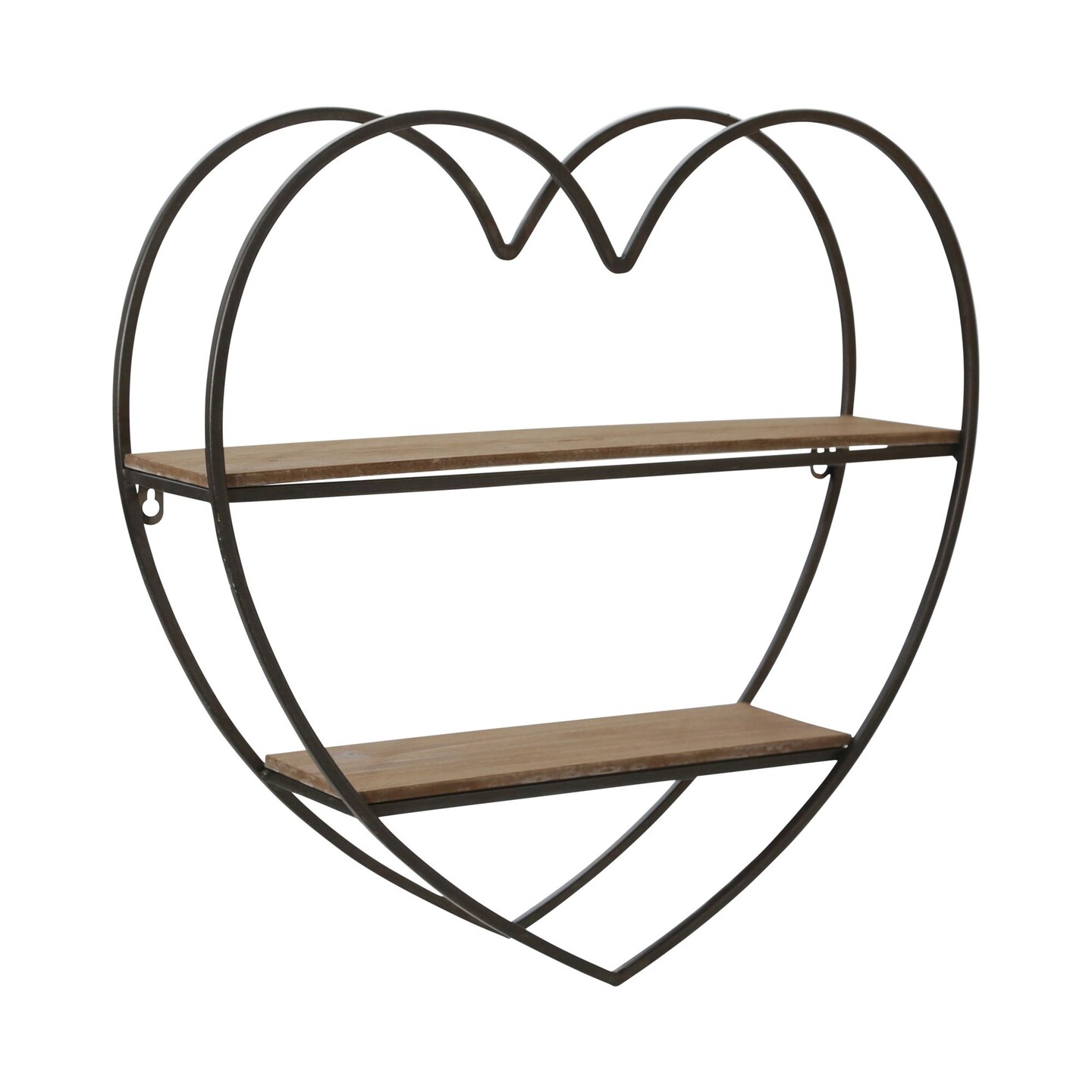 Kingston Living 20" Brown and Black 2-Tier Heart Decorative Wall Shelf