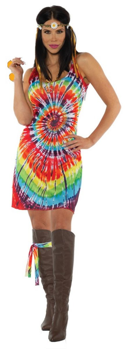 The Costume Center Vibrantly Colored 1960's Style Tie Dye Mini Women Halloween Costume - Extra Large
