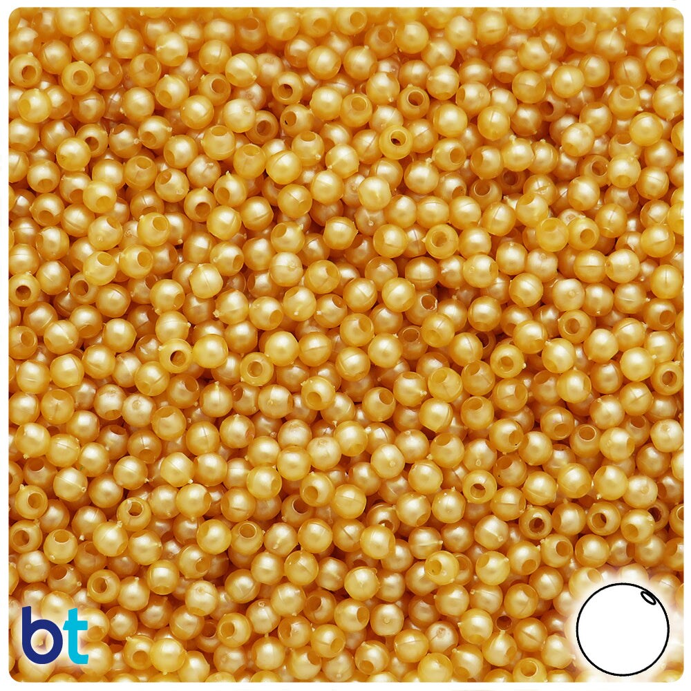 BeadTin Gold Pearl 4mm Round Plastic Craft Beads (1000pcs)