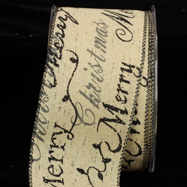 The Ribbon People Black and Creamy Ivory Holiday Script Wired Craft Ribbon 2.5&#x22; x 40 Yards