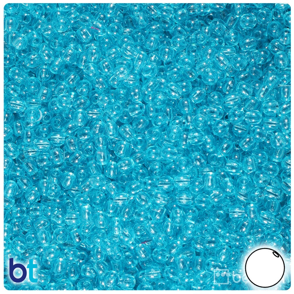 BeadTin Turquoise Transparent 4mm Round Plastic Craft Beads (1000pcs)