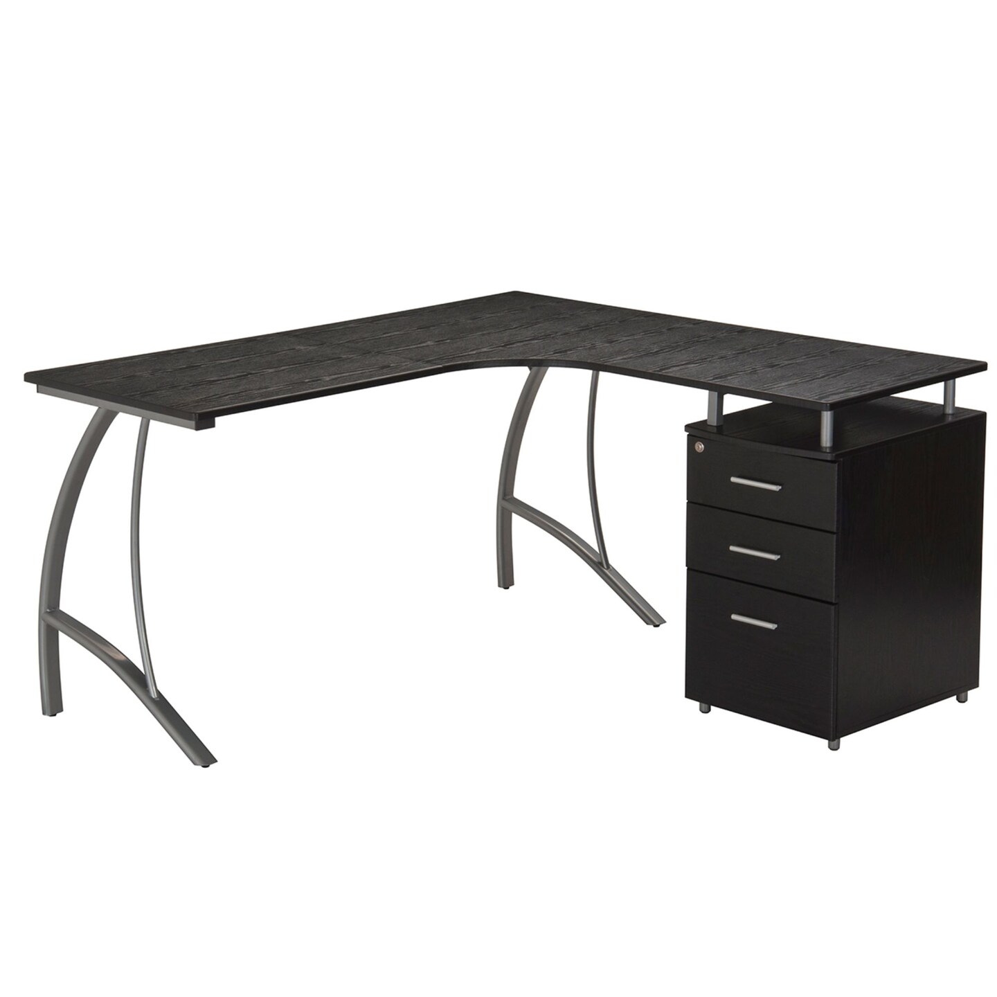 Techni Office Solutions 59&#x22; Espresso Brown Unique Techni Mobili Modern L-Shaped Computer Desk with Cabinet and Storage