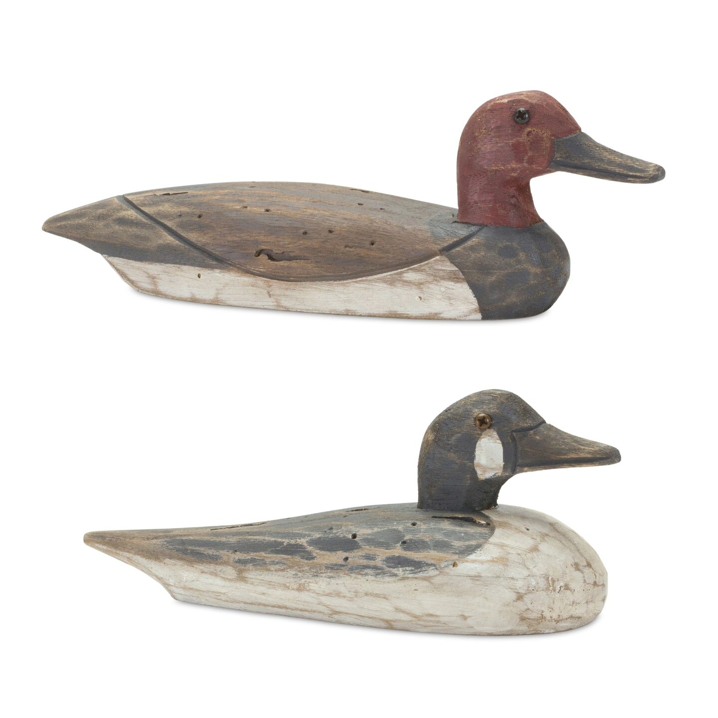 Melrose Set of 2 Red and Brown Wood Duck Decoy Tabletop Figurines 10.75"