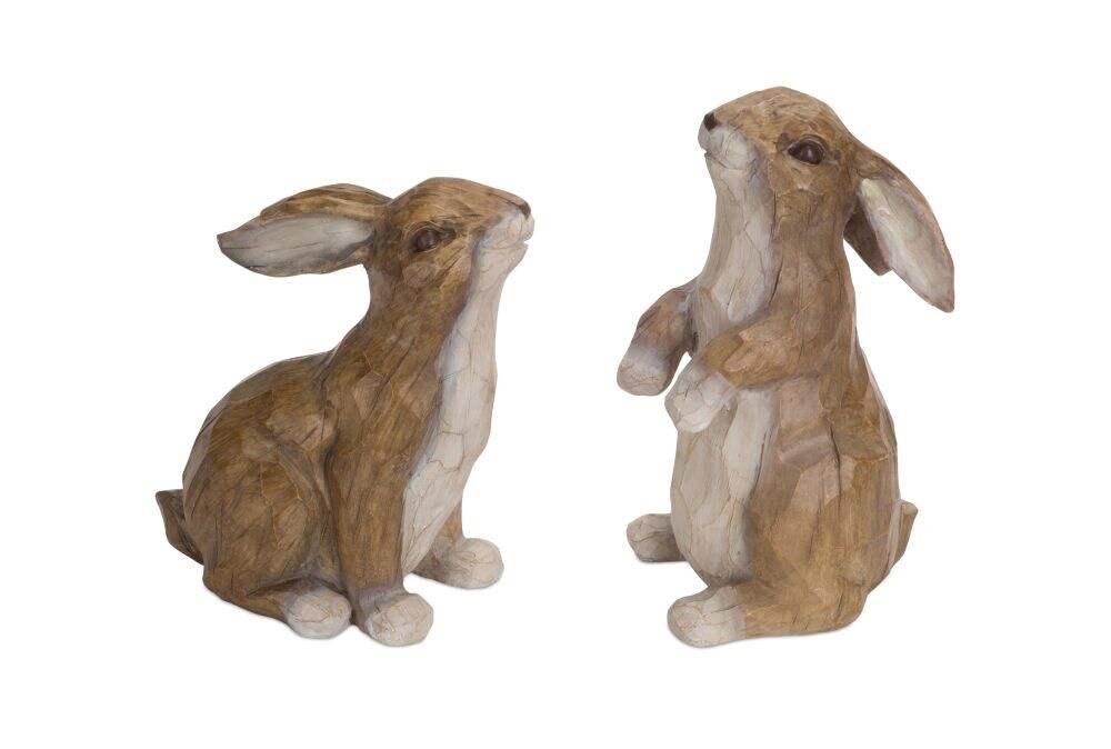 Diva At Home Set of 2 Brown and White Distressed Finish Rabbit Figurines 11&#x201D;