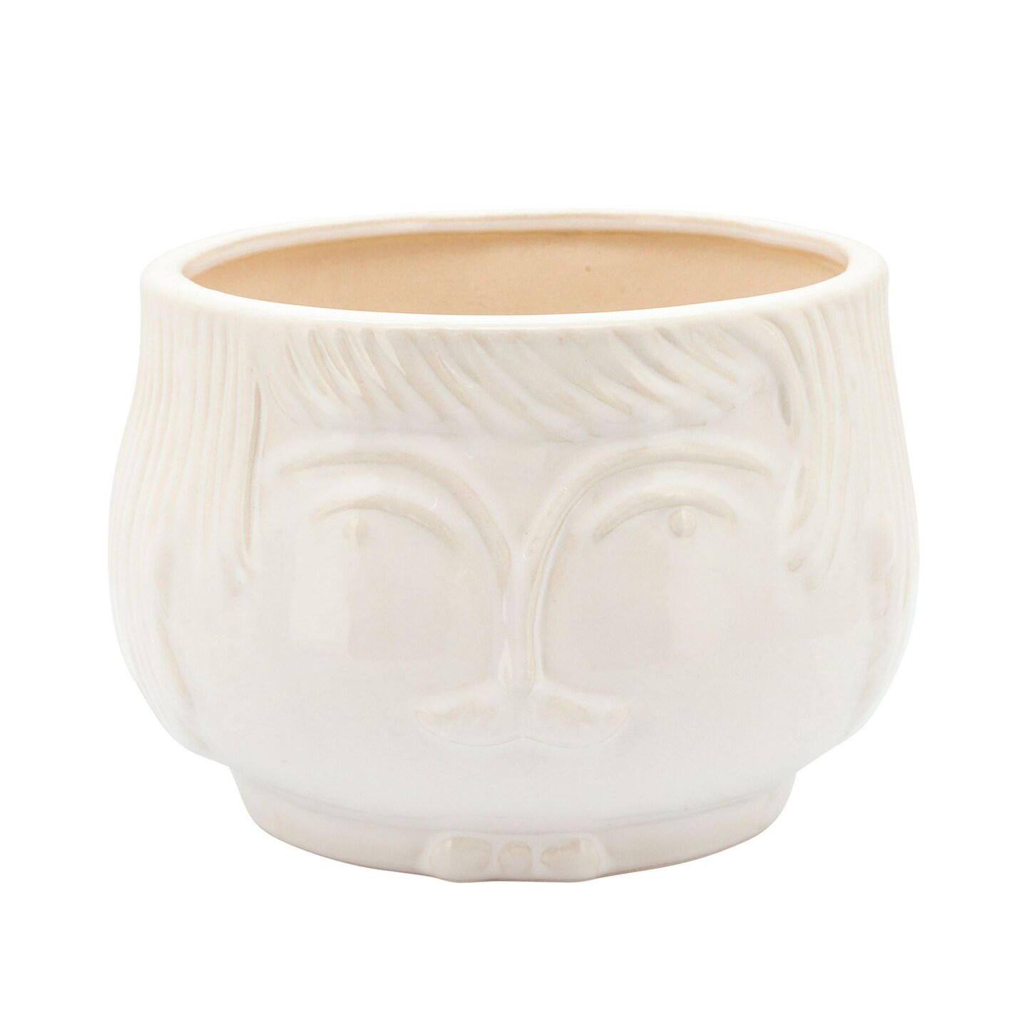Kingston Living Ceramic Outdoor Grandpa Planter - 6.5&#x22; - White and Beige