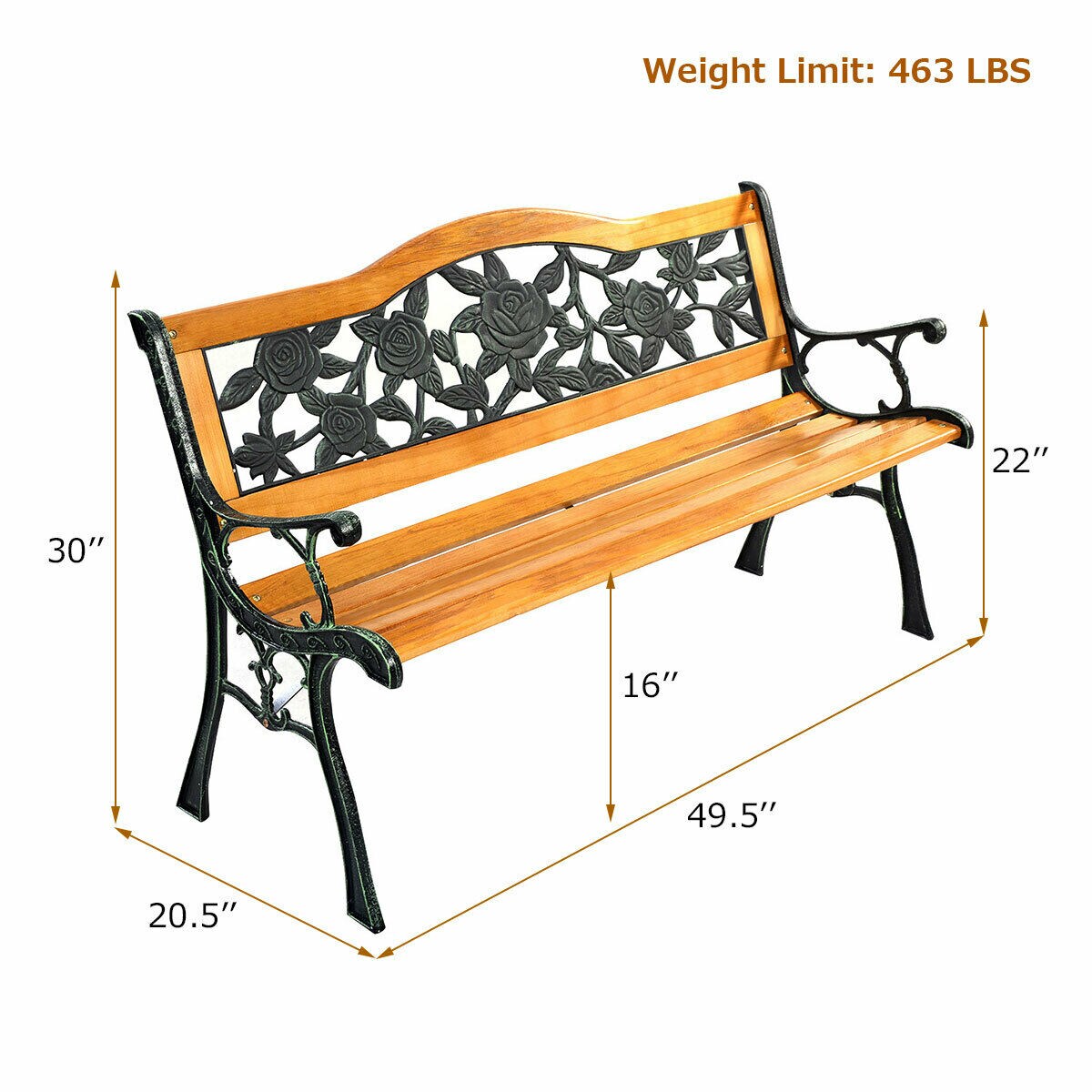 Costway Patio Park Garden Metal Bench Porch Path Chair Furniture Cast Iron Hardwood