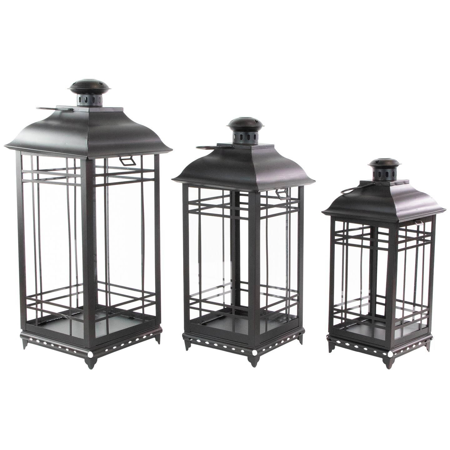 Northlight Distressed Mission Style Metal Candle Lanterns - 19.5" - Black - Set of 3