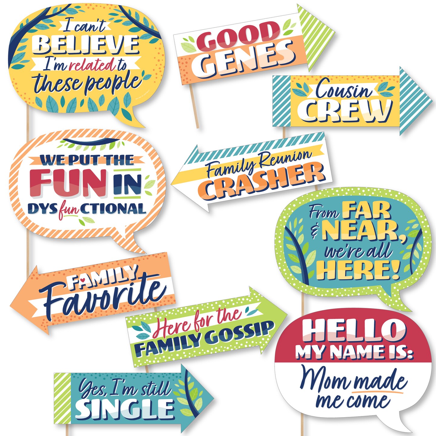 Big Dot of Happiness Funny Colorful Family Reunion - Family Gathering Party Photo Booth Props Kit - 10 Piece