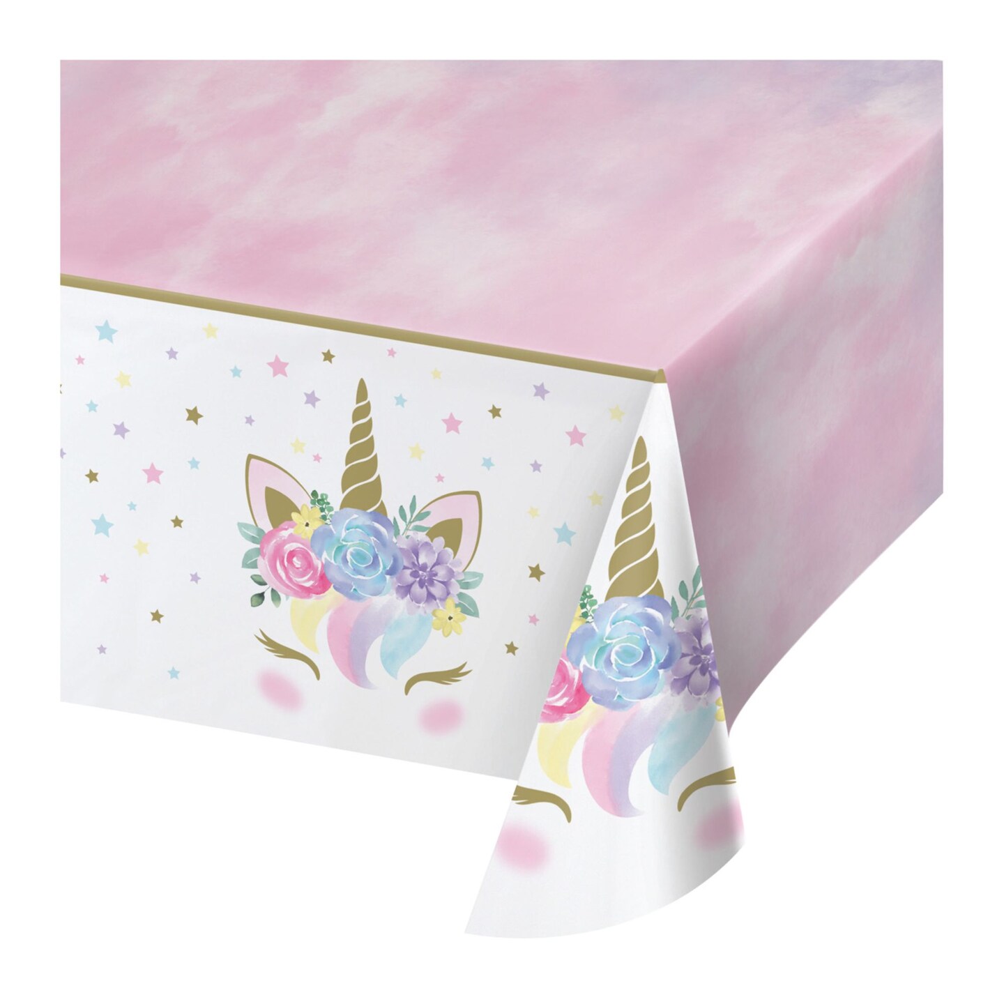 Party Central Pack of 6 Pink and White Disposable Unicorn Baby Shower Table Cloth 102&#x22;