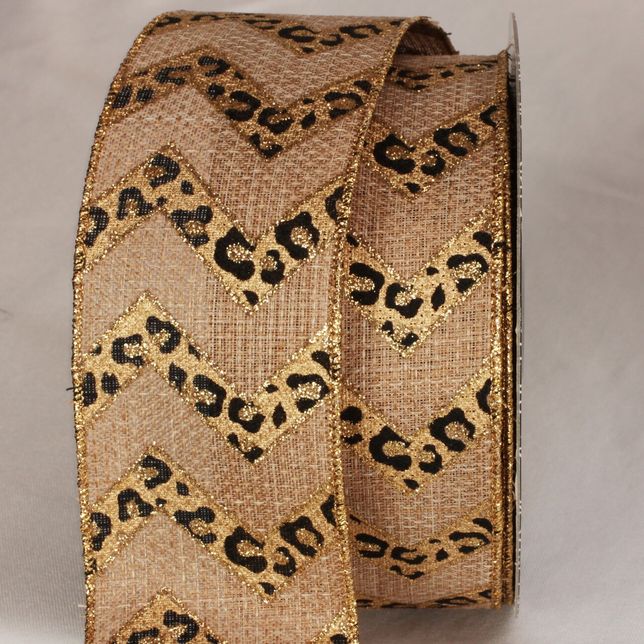 The Ribbon People Gold and Black Cheetah Design Wired Craft Ribbon 2&#x22;.5 x 20 Yards