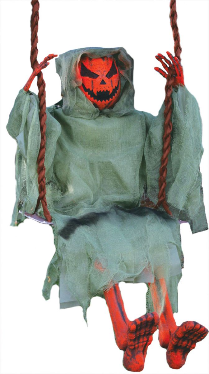 The Costume Center 36&#x27;&#x27; Orange and Green Swinging Dead Pumpkin Halloween Decor