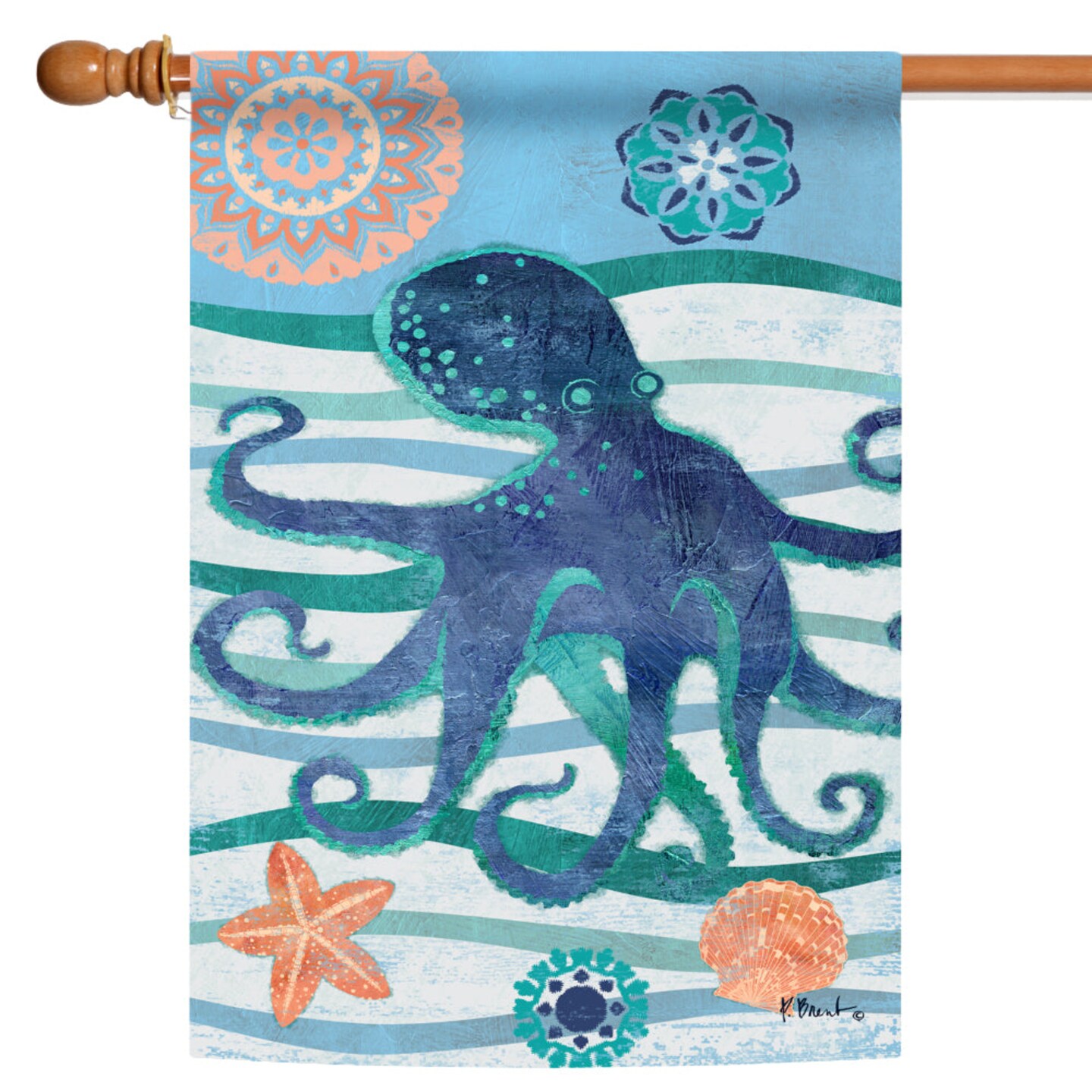 Toland Home Garden Blue and White Oceanic Octopus Outdoor House Flag 28&#x22; x 40&#x22;