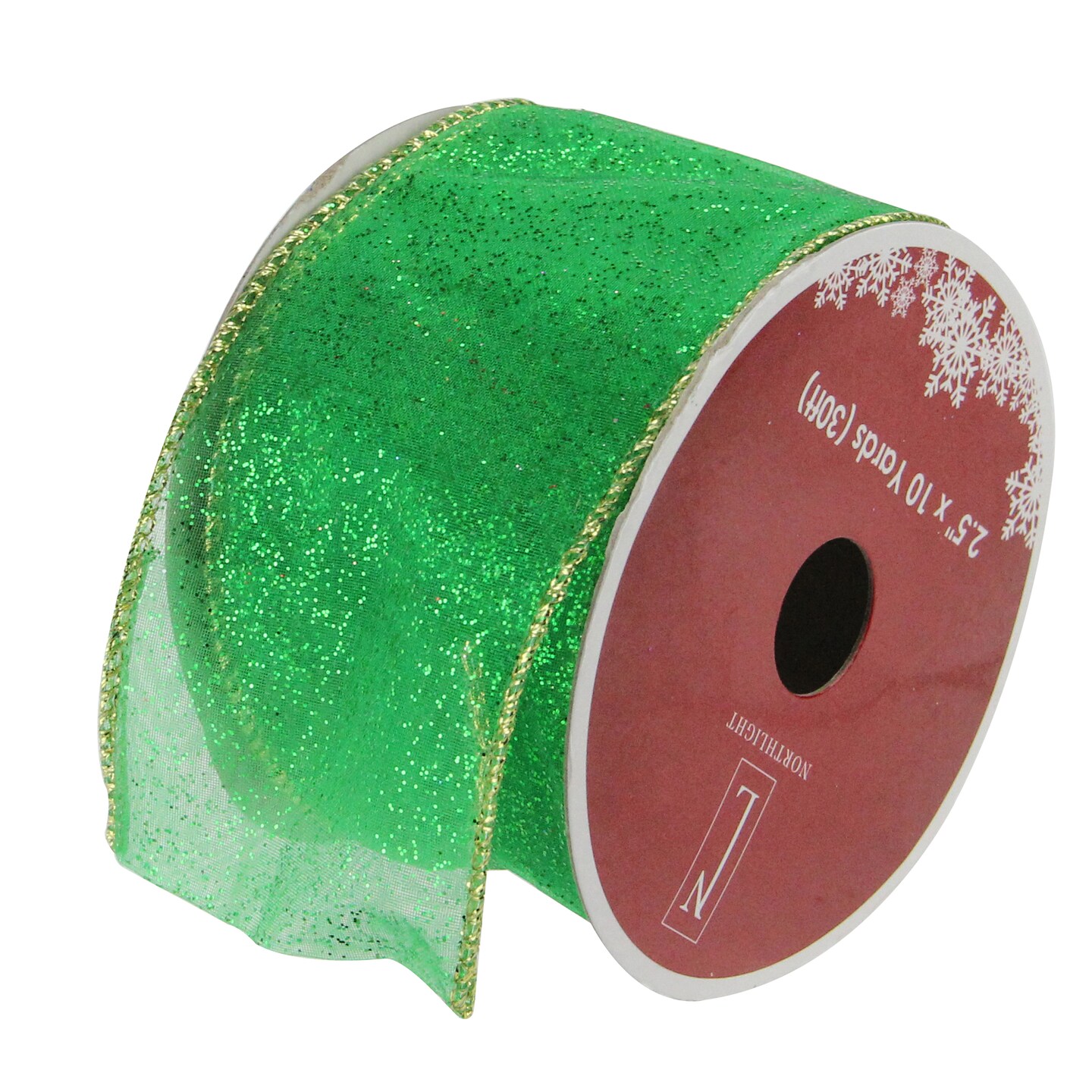 Northlight Glittering Green and Gold Solid Wired Christmas Craft Ribbon 2.5&#x22; x 10 Yards