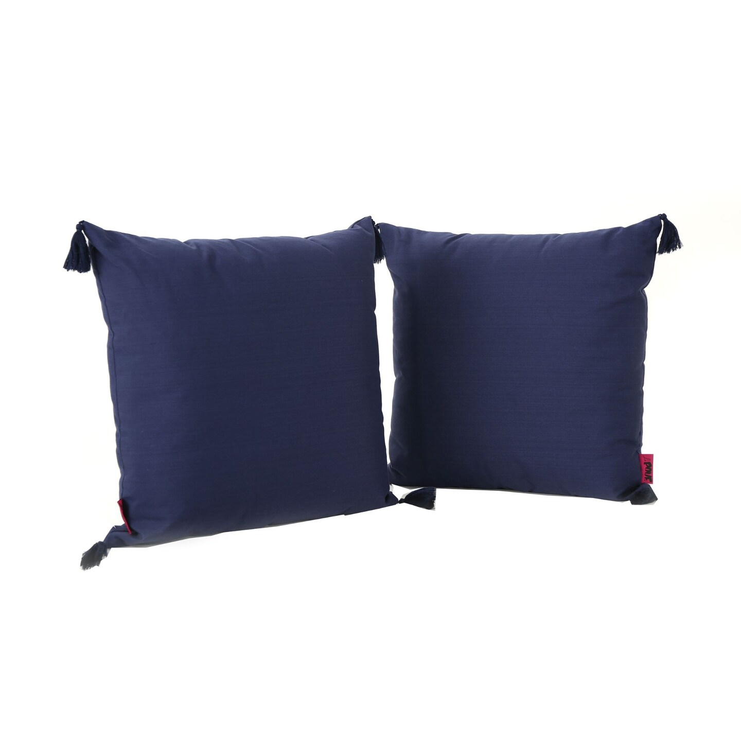 Contemporary Home Living Set of 2 Navy Blue Contemporary Solid Square Throw Pillows with Tassels 20"