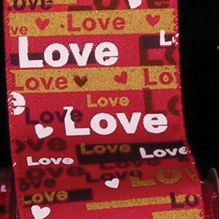 The Ribbon People Red and White &#x22;Love&#x22; Printed Wired Craft Ribbon 2.5&#x22; x 20 Yards