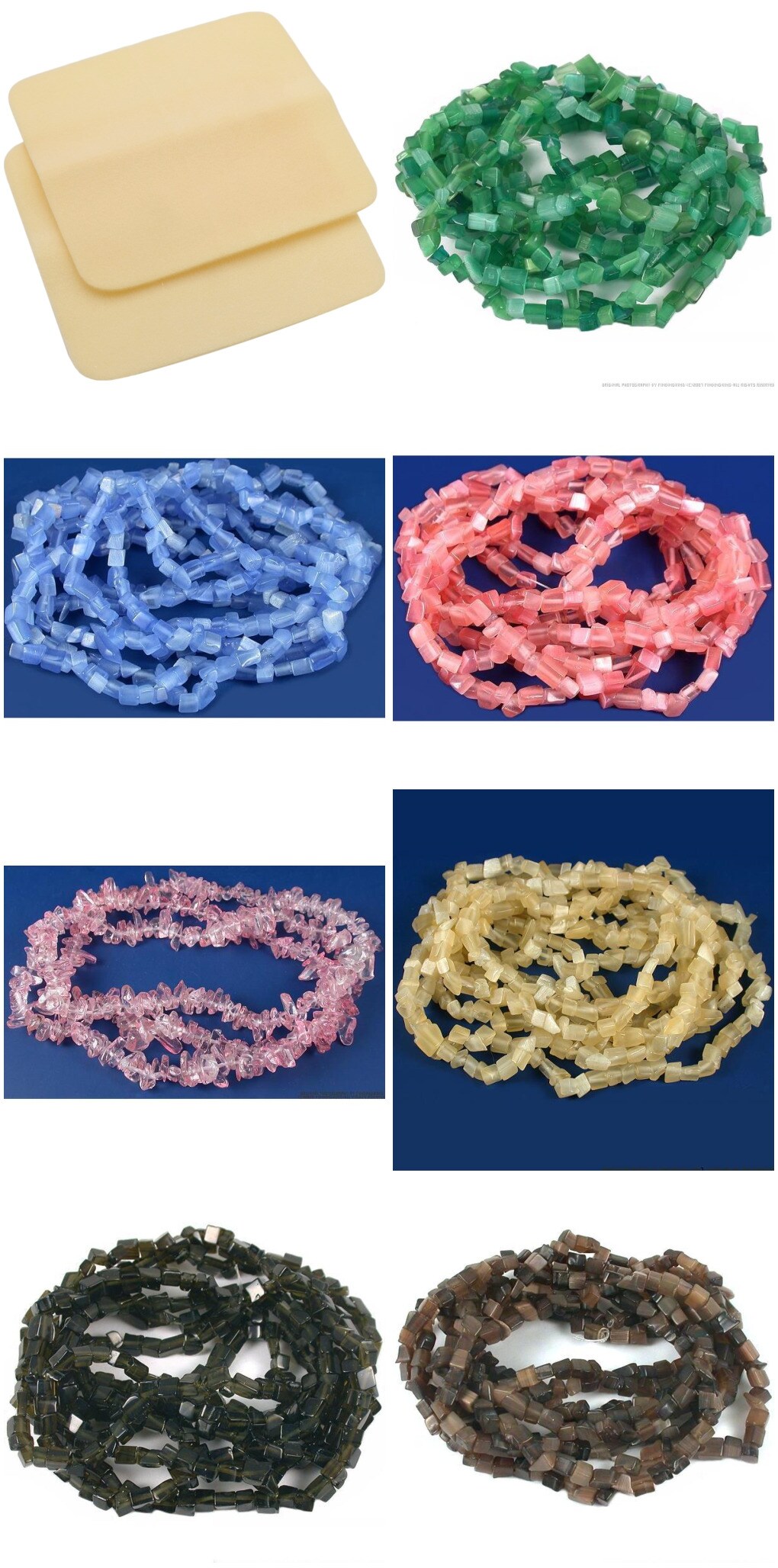 2 Beading Mats 8" x 8" & 7 Strands Glass & Chip Beads Various Colors and Sizes