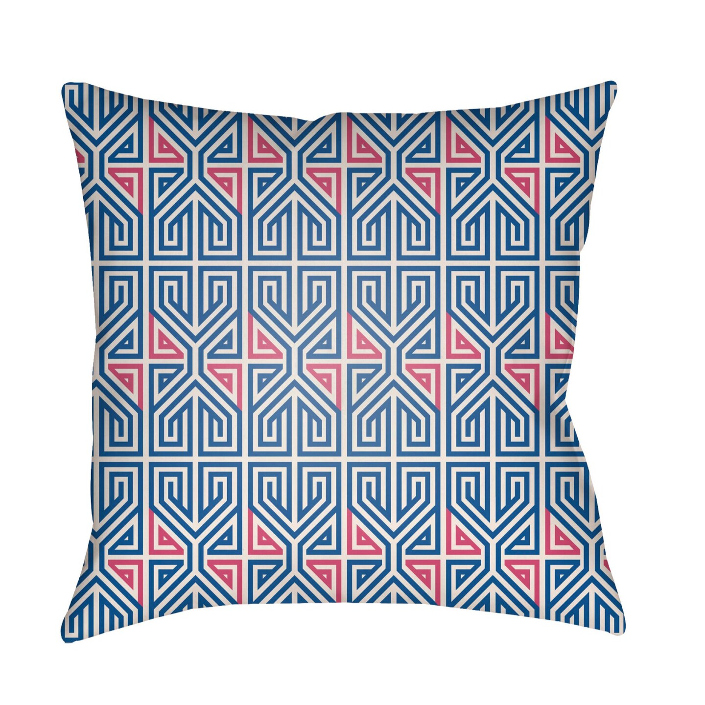 Tiwari Home 22&#x22; Blue and Pink Geometric Square Outdoor Throw Pillow Cover
