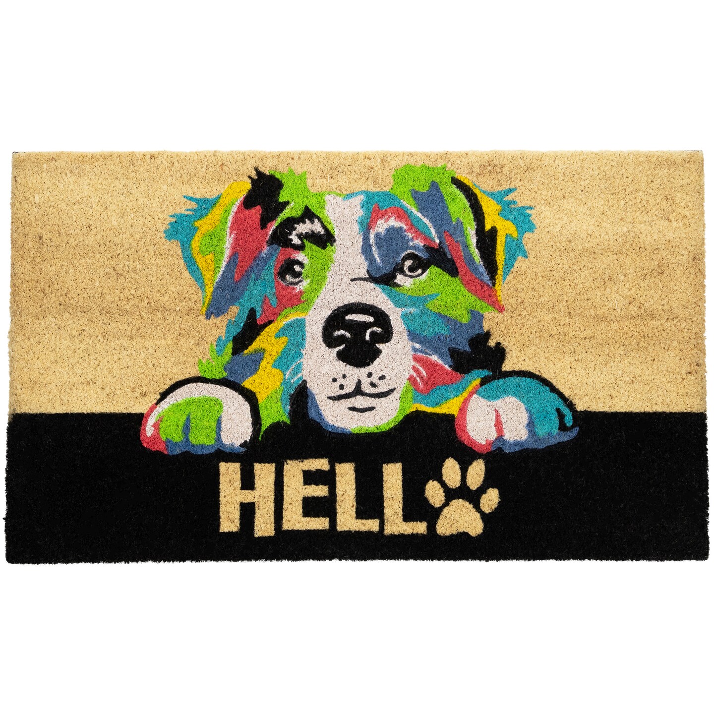 Northlight Ivory and Black "Hello" Multicolor Dog Outdoor Coir Doormat 18" x 30"