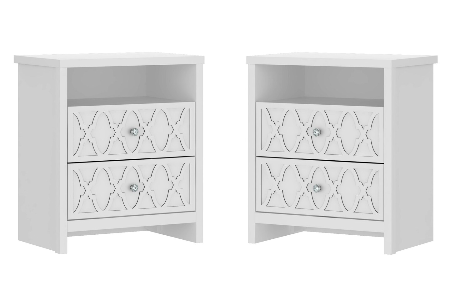 Contemporary Home Living Set of 2 White Wooden Bedside Table Drawer Cabinet Nightstands 26.75&#x22;