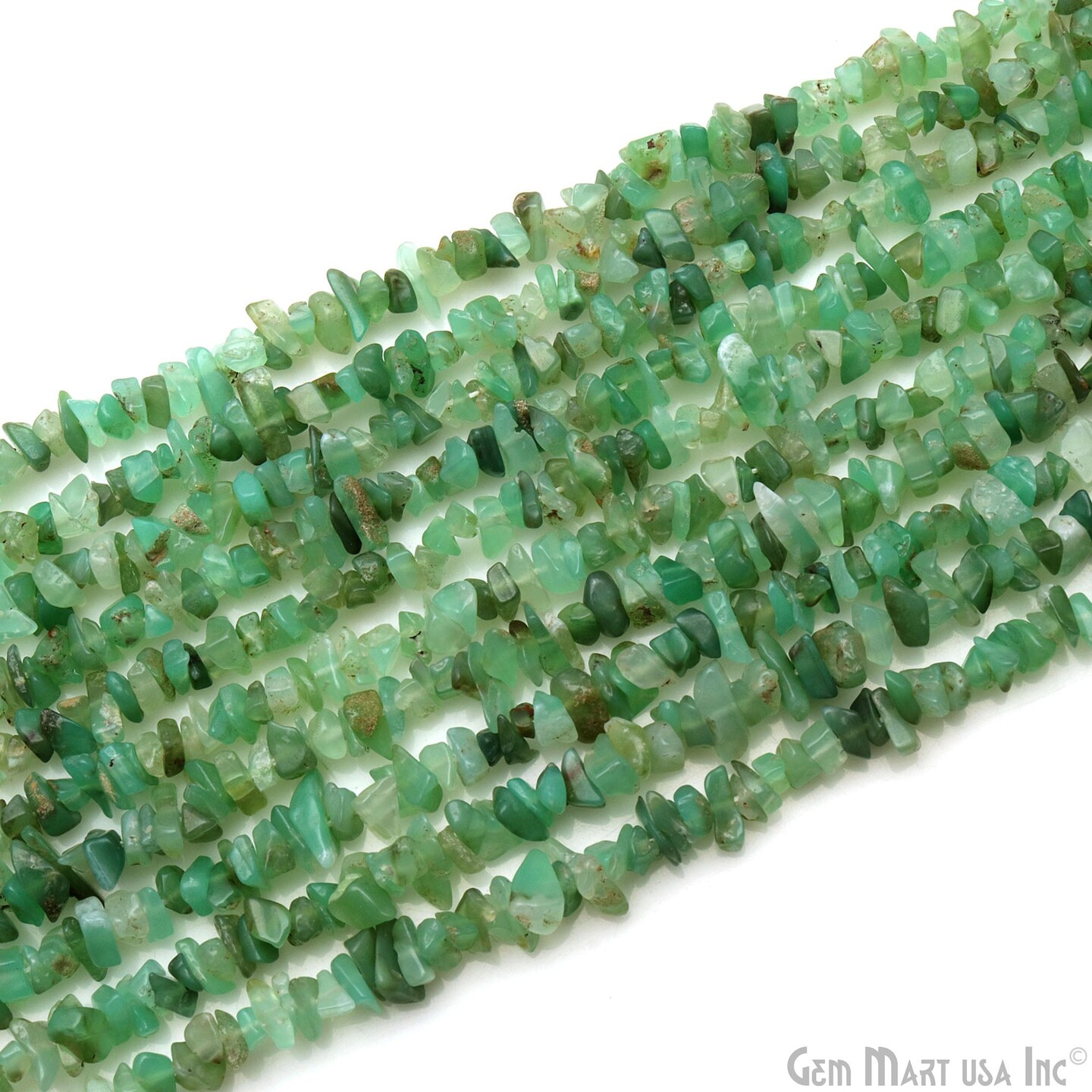 Chrysoprase Chip Beads, 34 Inch, Natural Chip Strands, Drilled Strung Nugget Beads, 3-7mm, Polished, GemMartUSA (CHCP-70001)