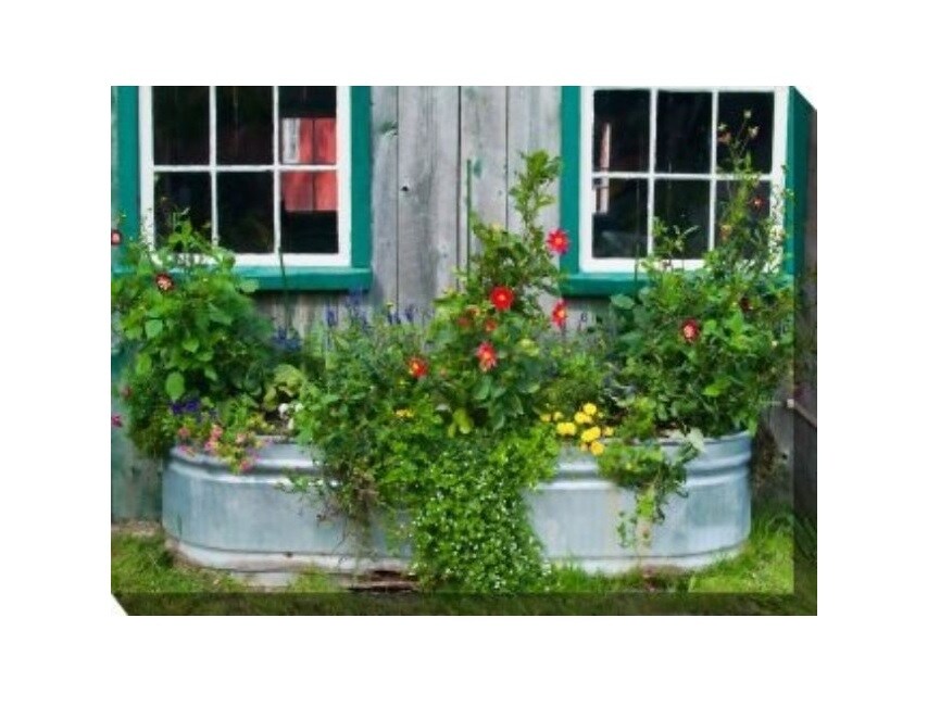 Outdoor Living and Style Green and Red Flower Tub Outdoor Canvas Rectangular Wall Art Decor 30&#x22; x 40&#x22;
