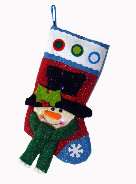 Sterling 22&#x22; Color Changing LED Lighted Glittered Snowman Christmas Stocking