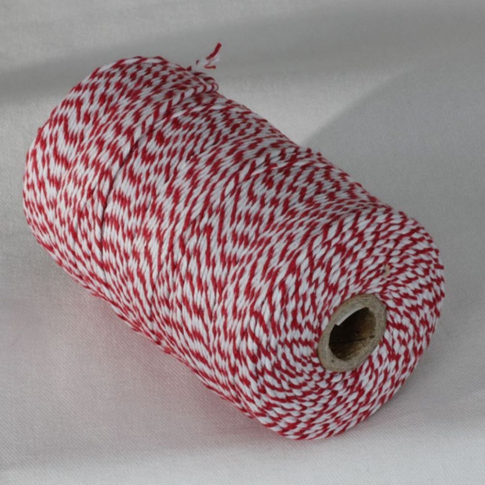 The Ribbon People Red and White Striped Pattern Craft Twine 0.05" x 220 Yards