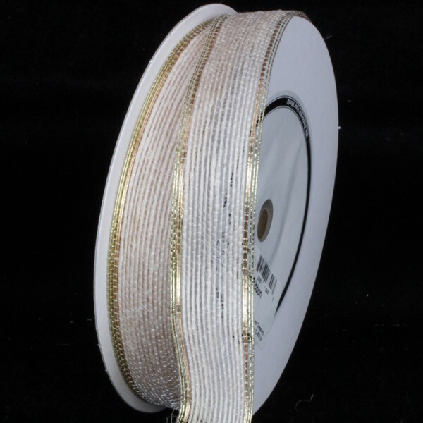 The Ribbon People White and Gold Edge Wired Craft Ribbon 1" x 80 Yards