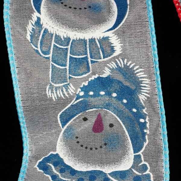 The Ribbon People White and Blue Happy Snowman Wired Ribbon 2.5" x 20 Yards