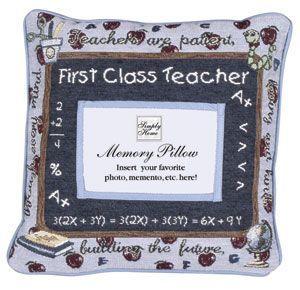Simply Home 12" White and Black First Class Teacher Square Throw Pillow with Memory Photo Insert