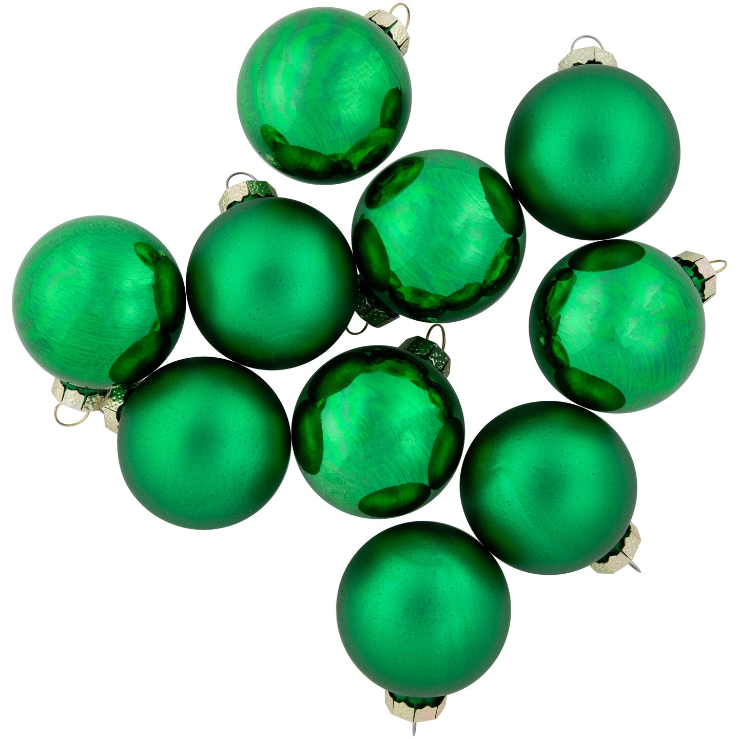 Northlight 10ct Green 2-Finish Glass Christmas Ball Ornaments 1.75&#x22; (45mm)