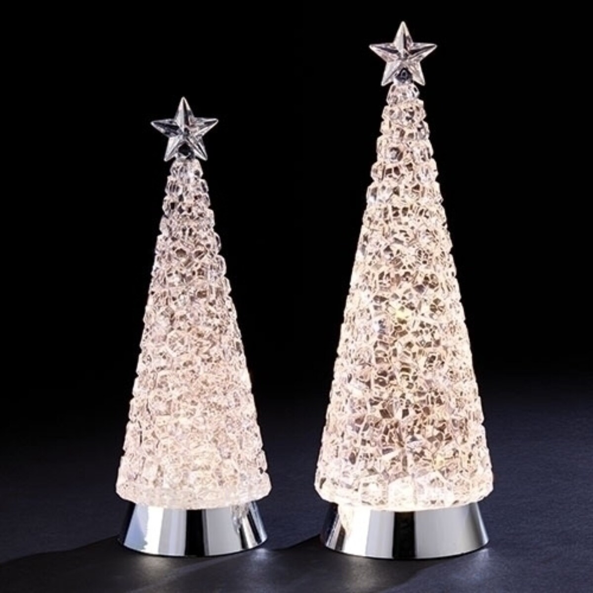 Roman Set of 2 LED Lighted Swirl Christmas Tree Tabletop Decoration 14.5&#x22;