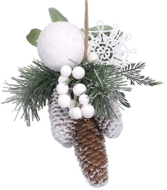 Allstate 7&#x201D; Decorative Vintage-Style Brown and Green Pine Cone Ornament with Berries