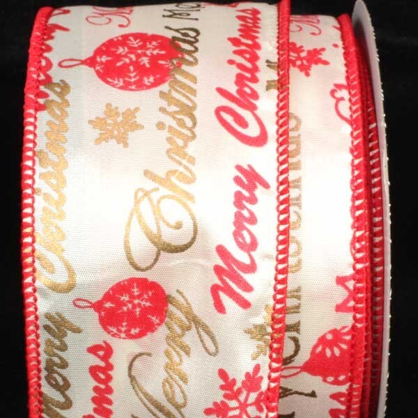 The Ribbon People Red and White Merry Christmas Wired Craft Ribbon 2.5" x 40 Yards
