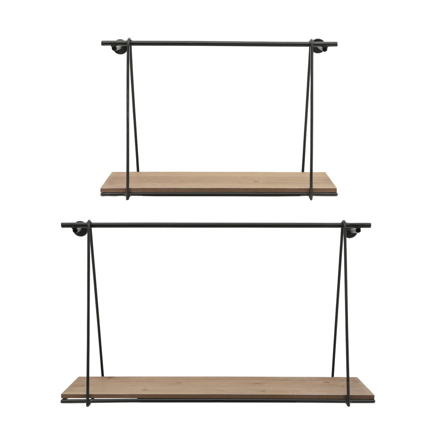 Kingston Living Set of 2 Black and Brown Wooden Swing Like Wall Shelves 24"