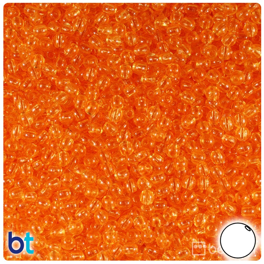 BeadTin Orange Transparent 4mm Round Plastic Craft Beads (1000pcs)