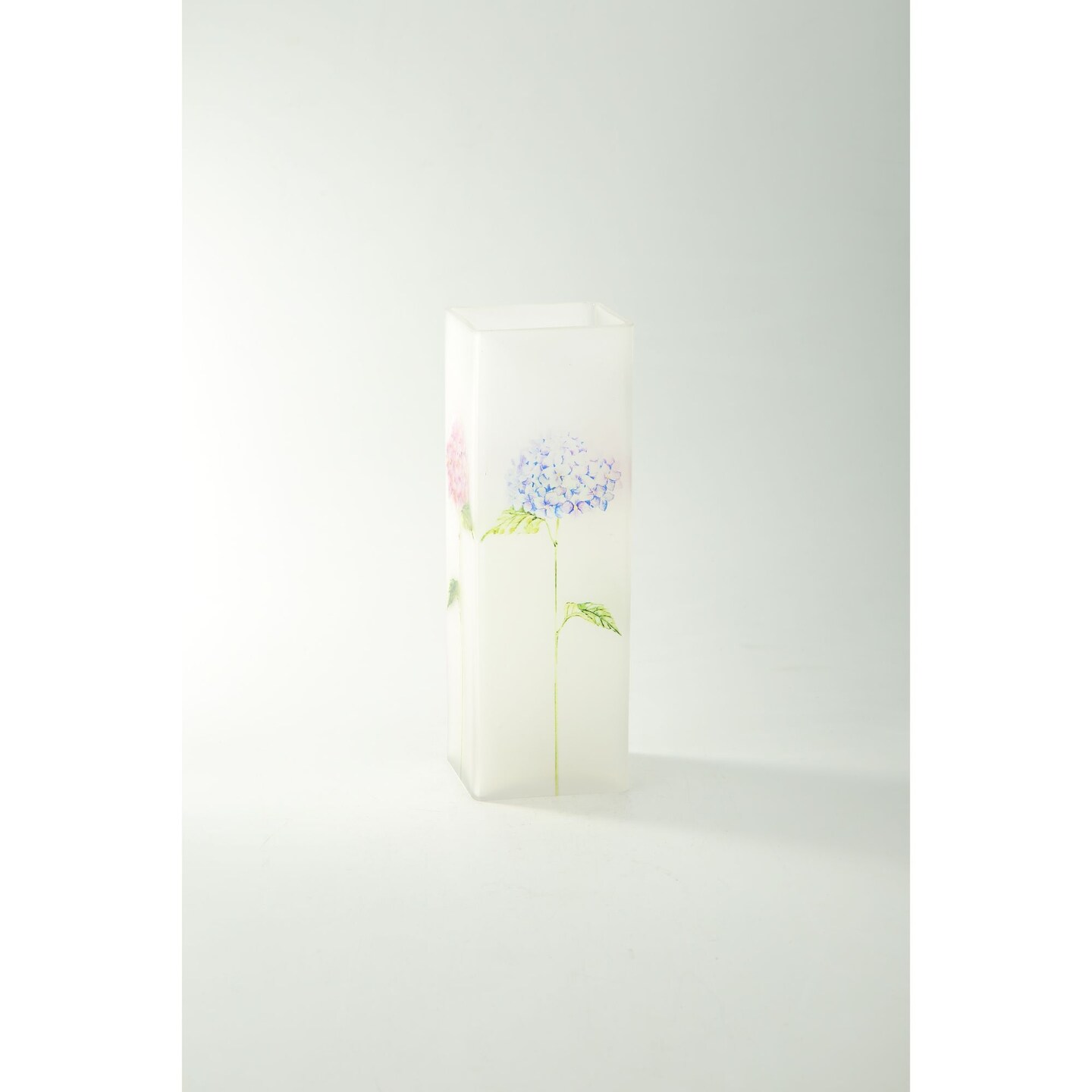 CC Home Furnishings 11&#x22; Clear Floral Printed Square Hand Blown Glass Vase