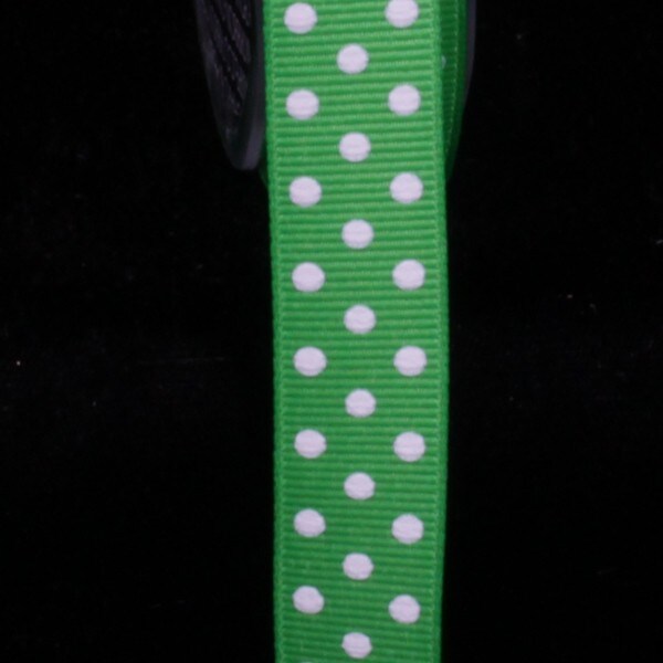 The Ribbon People Green and White Polka Dotted Woven Grosgrain Craft Ribbon 0.625&#x22; x 88 Yards