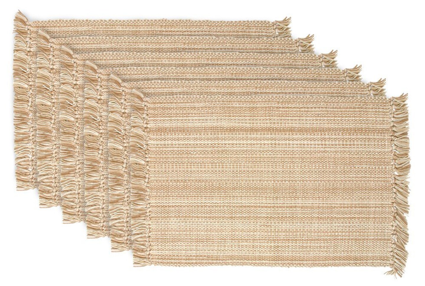 CC Home Furnishings Woven Variegated Fringed Placemats - 19&#x201D; - Beige and Cream - Set of 6