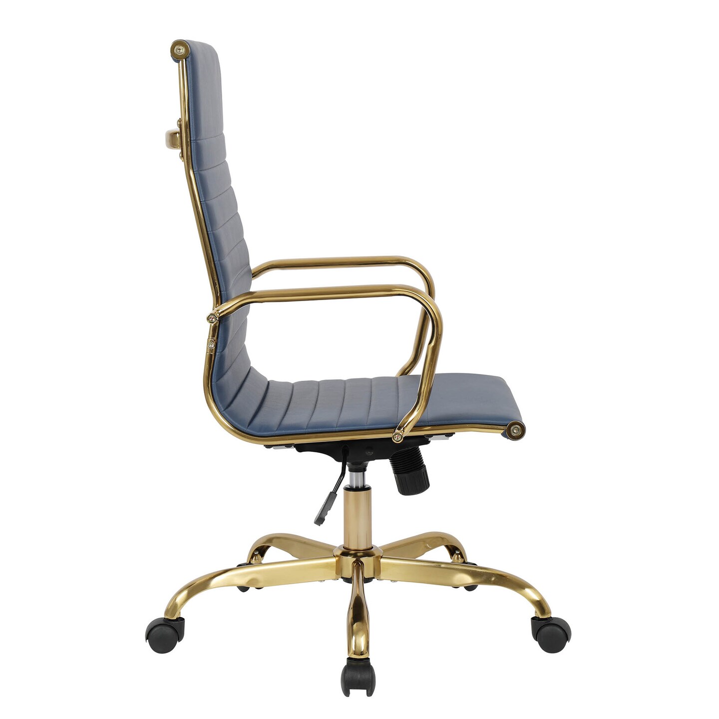 LeisureMod Harris High-Back Faux Leather Office Chair with Gold Frame
