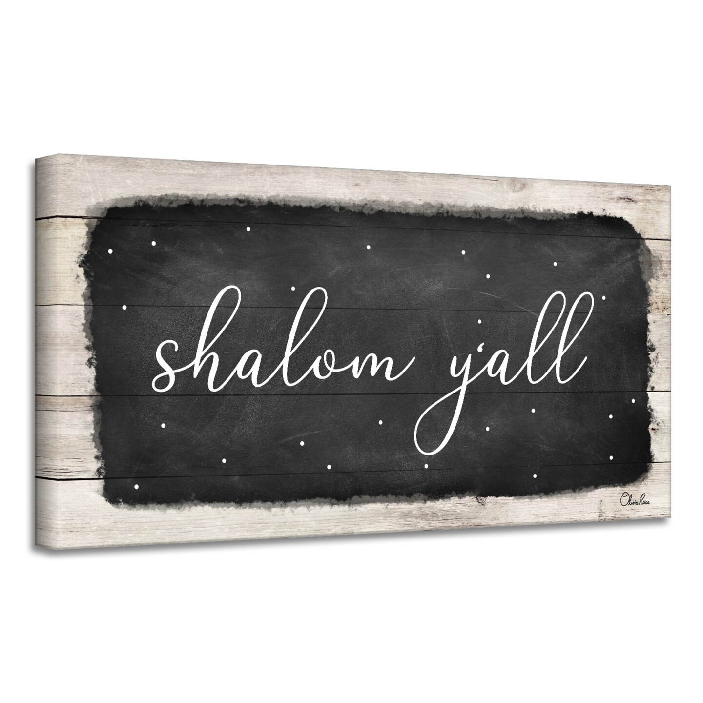 Crafted Creations Black and Beige &#x27;Shalom Y&#x27;all&#x27; Hanukkah Canvas Wall Art Decor 8&#x22; x 16&#x22;