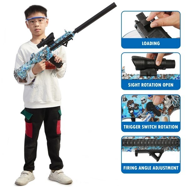 Gel Ball Blaster Gun with 350 Shots per Minute - Includes 10,000 Gel Balls and Rechargeable Battery - Great for Team Games