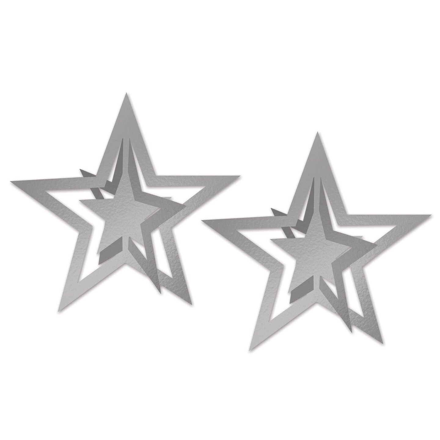 Beistle Club Pack of 24 Silver Foil 3-D Awards Night Hanging Stars Decorations 12"