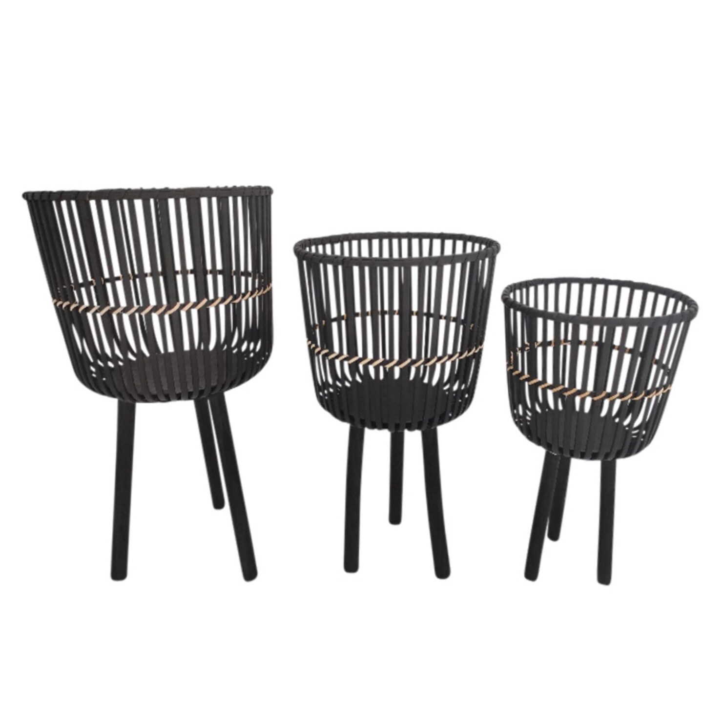 Kingston Living Bamboo Wooden Outdoor Angled Footed Planters - 27" - Black and Beige - Set of 3