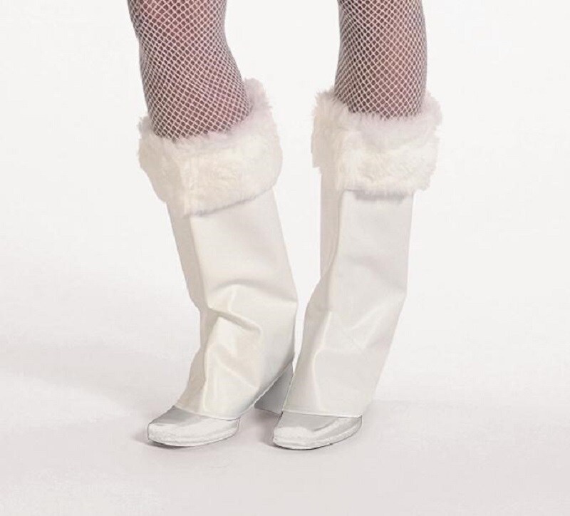 The Costume Center White Vinyl Pixie Boot tops with White Long-Hair Cuff - One Size Fits Most